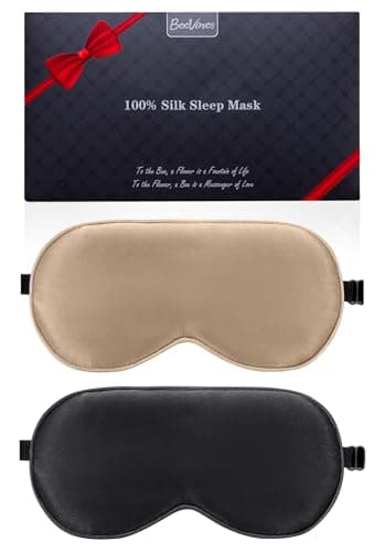 BeeVines 100% Silk Sleep Mask, Blackout Eye Masks (Black & Olive Gold)