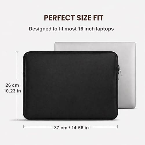 RAINYEAR 16 Inch Laptop Sleeve Soft PU Leather Water Resistant Case, Black — view 6