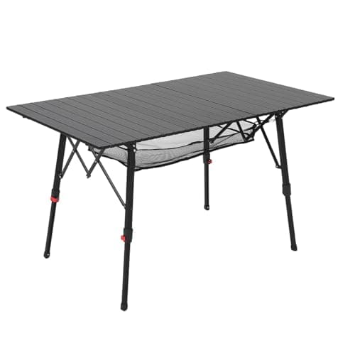 HAUSPROFI Folding Camping Table, 120x70cm Height Adjustable Garden Table, Portable Roll up Picnic Table with Large Storage and Carrying Bag Support 100kg