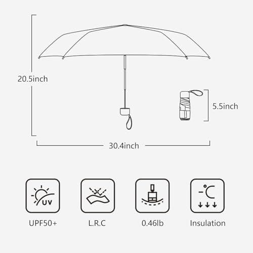 Mayoii Mini Umbrella with UPF50+ Protection, Lightweight Compact Umbrella for Women and Kids, Portable UV Parasol with Storage Box, 6Ribbed Small Parachute for Women Handbag Size (Yellow) — view 6