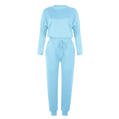 Womens Airport Travel Outfit Women's Two-Piece Loungewear Set, Long Sleeve Casual Tracksuit, Solid Colour, Drawstring Jogger Pants with Pockets Round Neck Top Pullover for Workout 2026 (Sky Blue, L) — view 4
