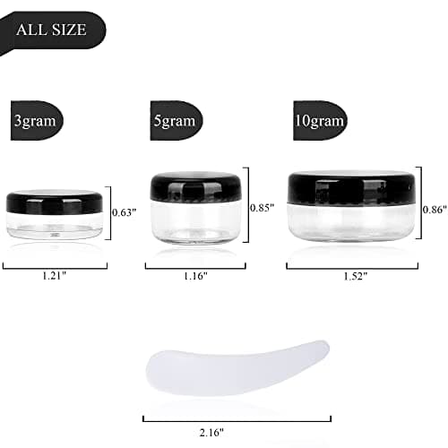 50PCS 10 Gram Sample Containers, 10ml Empty Jars with Lids, Small Cosmetic Containers, Mini Sample Jars with 4PCS Mini Spatulas for Make Up, Oils, Lotion, Powder, Paint, Jewelry, Lip Balms(Black Lid) — view 2
