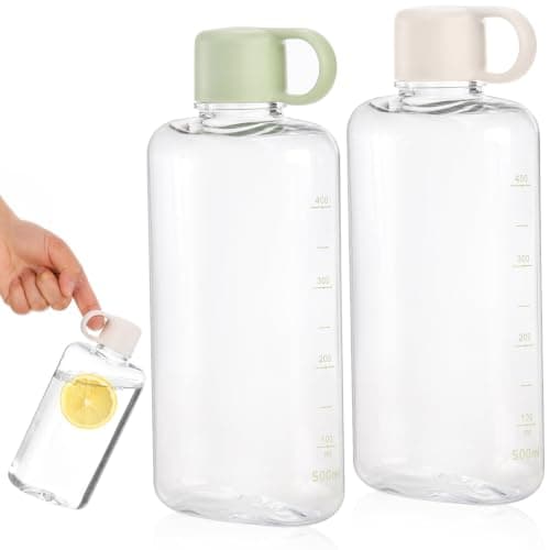 ZEAYEA 2 Pack Portable Flat Water Bottles, 500ml BPA Free Drinking Bottle