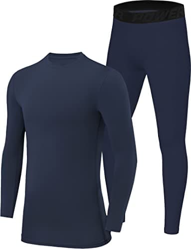PowerLayer Skins for Boys Kids Base Layer Thermal Long Sleeve Top & Tights Football Compression Set - Navy Top + Navy Tights, 12-14 Years