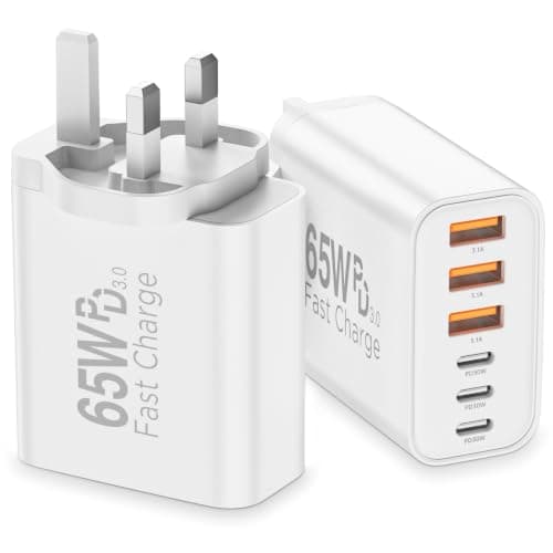 DGVERS 65W 6-Port Multi Charger UK Plug USB C Charger &3 Type-C and 3 USB-A