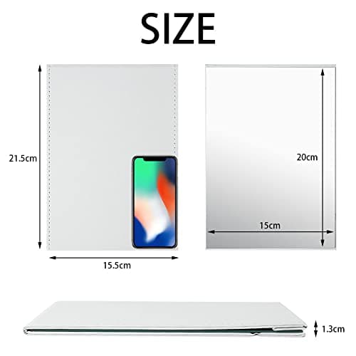 OSDUE Folding Tabletop Mirror, 21.5 * 15.5cm White PU Leather Portable Travel and Desktop Vanity Mirror with Stand for Office Desk, Vanity Table, Camping — view 2