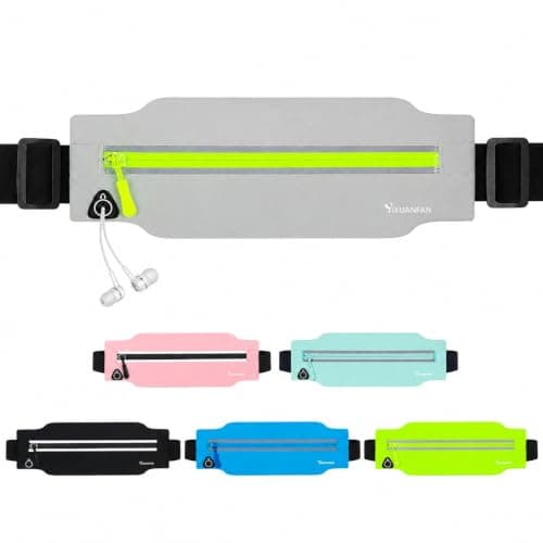 Running Belt for Men & Women, Slim Bum Bag & Running Phone Holder, No Bounce Waist Pack, Water Resistant Reflective Running Pouch, Adjustable Fitness Belt Fits All Smartphones(Grey)