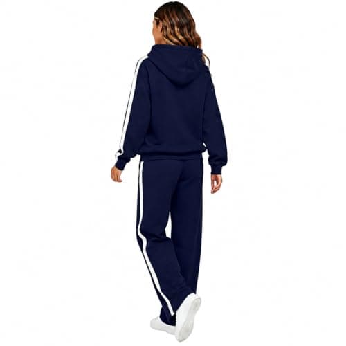 Womens Navy 2 Piece Outfit Pullover Hoodie and Wide Leg Trousers — view 3