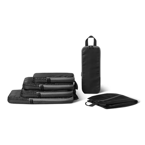 Amazon Essentials Ultralight Compression Packing Cubes, Recycled Fabric, 2 Zippers, 6-Pack, Black, for Suitcases or Backpacks