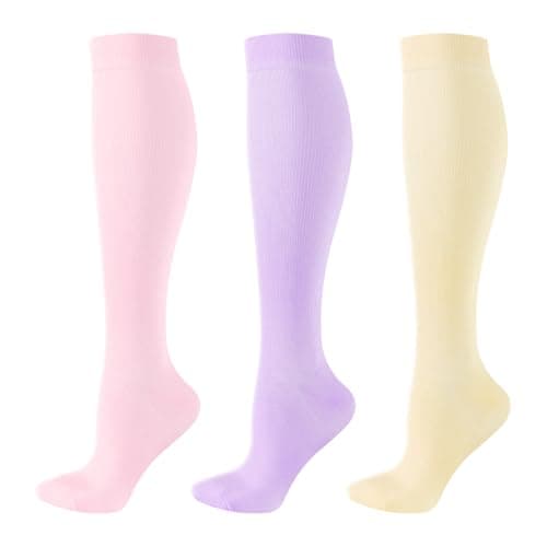 YUEDGE 3 Pairs Compression Socks for Women, Travel Flight Socks, Compression Support Stockings for NHS Workers, Pregnancy, Running, Cycling, Activewear, Size 4-7