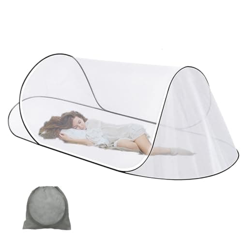 200 * 80 * 56cm Foldable Pop-Up Mosquito Net with Zip, Portable Ultra Light Family Tent for Single Bed, Easy & Fast Installation Mosquitos Net Bed for Home, Dorm, Outdoor, Travel, Camping (White)