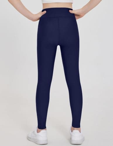 Arshiner Girls Fleece Lined Leggings High Waist Water Resistant Warm Winter Tights Running Athletic Yoga Pants for Kids Navy Blue 130 7-8 Years — view 3