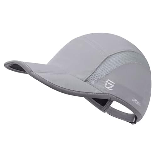 GADIEMKENSD UPF50+ Quick Dry Sports Hat Lightweight Breathable Soft Outdoor Running Cap (Folding Series, Light Grey)