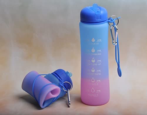 Motivational Water Bottle with Time Markings - 0.6 Litre Foldable Collapsible Gym and Sports Silicone Water Bottle - Running Drinks Bottle For Women, Men, Girls, Boys, Cycling, Hiking, Travel — view 6