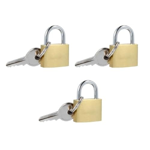Small Padlocks 3 Pack with Keys, 20mm Brass Mini Locks for Luggage and Bags