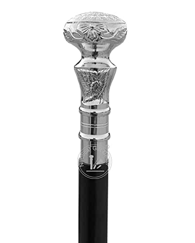 RIYLBEX Vintage Antique Walking Cane Wooden Walking Stick Silver Brass Handle Knob Gift — view 2