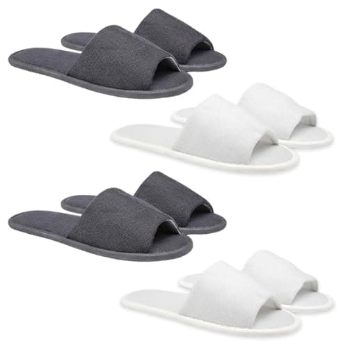 RenSton 4 Pairs Hotel Slippers, Spa Slippers with Open Toe Women and Men, Washable, Travel Slipper for Guests, Home, Spa & Airplane, Lightweight & Packable Indoor Outdoor