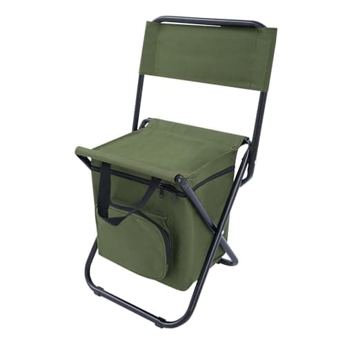 Deurqund Folding Chair with 10L Insulated Cooler Bag, Portable Camping Chair for Adults, Compact Foldable Fishing Chairs with 100kg Capacity for Outdoor, Picnic, Beach (Green)
