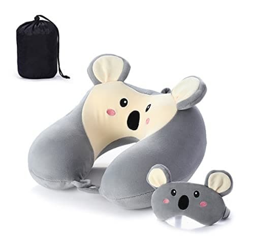AOOPOO Memory Foam Travel Pillow Kids Neck Pillow Cute Animal Shape Neck Pillow Headrest Baby Travel Sleeping Pillow with Eye Cover Storage Bag for Home, Office, Camping, Travelling, Sleeping (Koala)