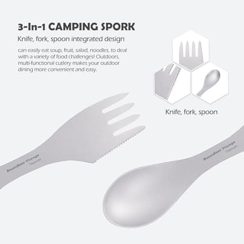 iBasingo 18.5cm Titanium Spork Ultralight Camping Travel Utensil Spoon Fork Knife 3 in 1 Outdoor Multifunctional Portabel Cutlery Picnic Backpacking Tableware Ti1064T (Purple) — view 3