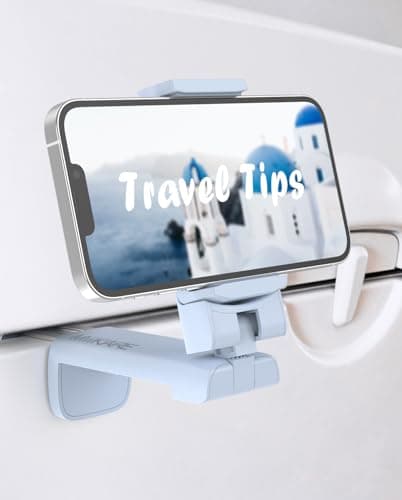 MiiKARE Portable Airplane Phone Holder-360° Rotation Phone Holder for Plane,Hands-Free Travel Essentials for Flying,Foldable Pocket-size Phone Stand Holiday Essentials Compatible iPhone&Android-Blue