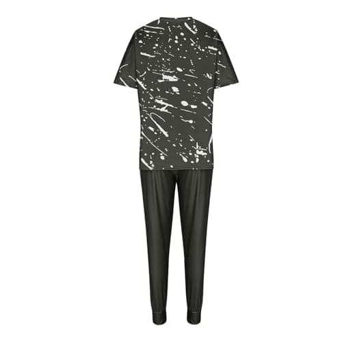 Womens 2 Piece Travel Outfit Gym Tracksuit Set Summer Lounge Outfit Set Sweatsuits Printed Short Sleeve Tops High Waist Wide Leg Drawstring Joggers Pocket Sweatpant Casual Loose Holiday Dailywear 6-16 — view 5