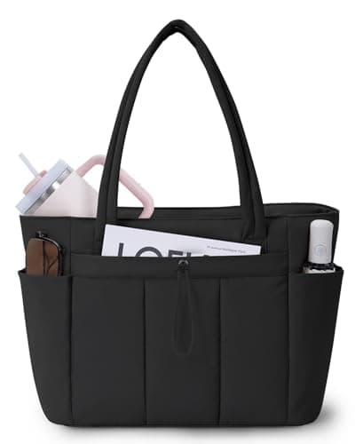 Wandering Nature Tote Bag for Women with Zip Large Capacity Shoulder Handbag with 17.3 Inch Laptop Compartment and 40oz Water Bottle Pocket for Work School Travel, Black (Patent Pending)