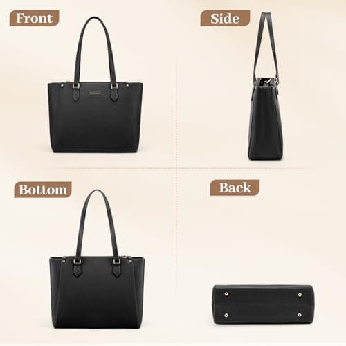 RAINSMORE Handbag for Women Laptop Bag 14 Inch Ladies Large Tote Bag with Zipper Pocket Waterproof PU Leather for Office Business Shopping Travel Black — view 6