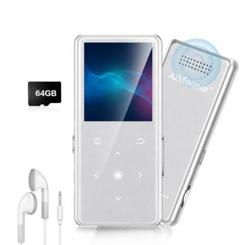 64GB MP3 Player with Bluetooth 5.2, AiMoonsa Music Player with Built-in HD Speaker， Matte Silver