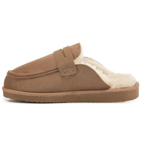 Polar Women’s Faux Fur Lined Penny Loafer Slip On Slippers – Suede Upper, Cozy Faux Fur Lining, Lightweight Rubber Sole, Non-Slip Grip – Warm Indoor Outdoor Slip-On Comfort Shoes Tan - 8 — view 2