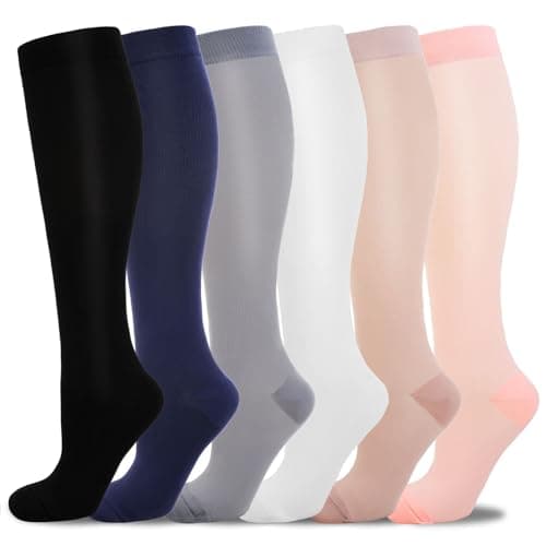 Compression Socks for Women & Men 6 Pairs 15-20 mmHg Travel Flight Socks