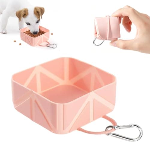 MIUPOO Collapsible Dog Bowl,Collapsible Dog Water Bowls for Cats Dogs,Premium Silicone Pet Water Bowls for Cats & Dogs,Collapsible Travel Dog Bowl Portable,Adjustable Clip Dog Travel Bowl,Pink.