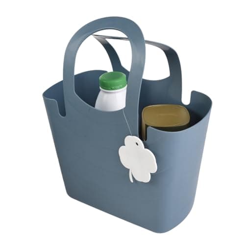 Reusable Tote Shopping Carry All Bag Basket Bucket Travel Foldable Shopping Bags Plastic Large Handles Strong Multipurpose for Laundry Beach Storage Flexible (Blue, Small)