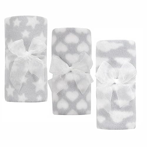 BBsky Set of 3 Baby Boy Girl Unisex Newborn Super Soft Fleece Blankets, Multi Purpose Patterned Crib Car Moses Pram Seat Stroller Cover Travel Home or Just for Gift Idea (Grey)