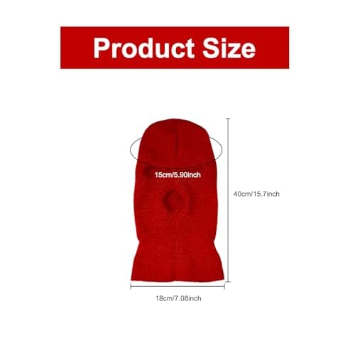 Hopzab Balaclava 3 Hole Full Face Mask Winter Knit Head Cover Windproof Warm Beanie Cap Hats for Winter Outdoor Sports Activities,Motorcycle Bike Hunting Cycling Cap Ski (Red) — view 2