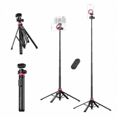 ULANZI MT-44M 2026 UPGRADED 59" Auto Open Magnetic Phone Tripod, Selfie Stick Bluetooth, Four-Leg Stand Dual Camera Set up, 360° Ball Head, 1/4" Thread Compatible with iPhone 17 16 15 14 13 12 DSLR