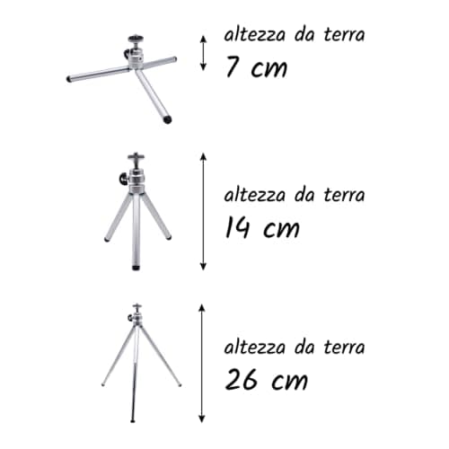 BullTek - Mini Tripod Table Stand | 3 Adjustable Heights (7/14/26 cm) | 360° Ball Head | 1/4" Screw for DSLR, Mirrorless, Smartphones | Portable & Foldable, Silver, Metal — view 2
