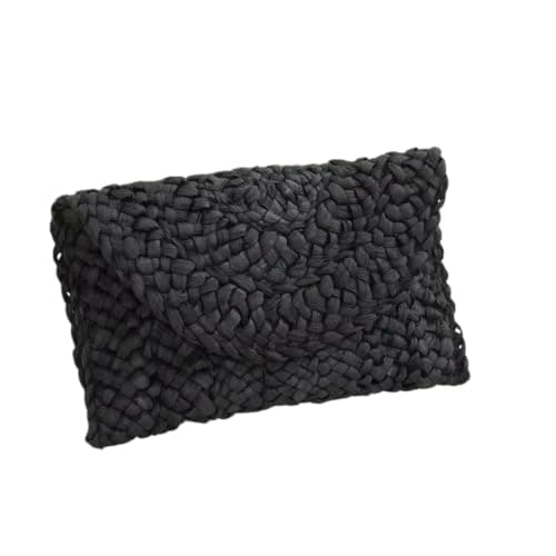 Gyios Straw Shoulder Bag Turquoise Thick‑knit Raffia Envelope Clutch Bag, Fold‑over Hand‑held Purse For Beach Vacation Evening Parties-khaki — view 3