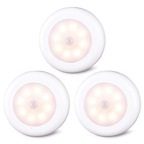 STAR-SPANGLED 3.1” LED Motion Sensor Lights Indoor AA Battery, 3 Pack Warm