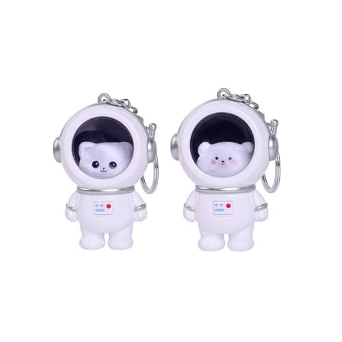 JZK 2x LED Cartoon astronaut keychain, cute spaceman key ring for backpack, space themed gift, bithday party favours giveaways thankyou gift, class prize — view 2