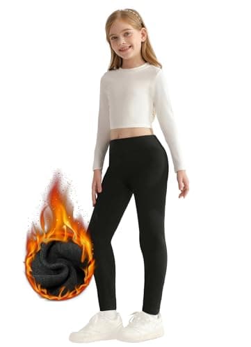 Girls Fleece Lined Leggings Warm Tights Sports Athletic Leggings Winter Thermal Thick School Trousers for Kids Youth Size 6 7 8 9 10 11 12 13 Years Black — view 2