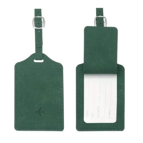 PATIKIL Suitcase Tags, Deep Green Leather Luggage Name Tags Travel Accessories Airplane Essentials with Private Protection for Flying Hotel Check in Luggage Bags Men Women, 2 Pcs