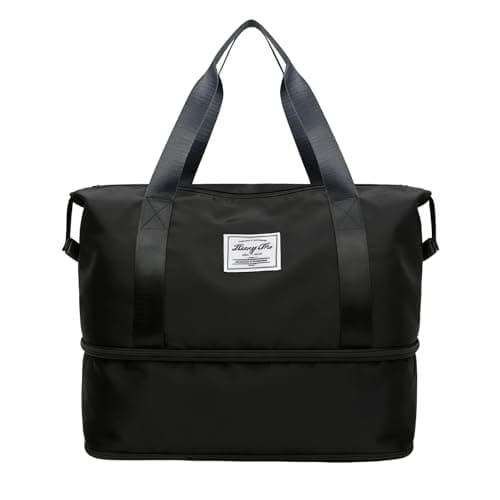 HUANYO Expandable Holdall Bag - 2-in-1 Design (20L to 35L), Foldable Waterproof Lightweight Sports & Travel Bag for Men and Women, Perfect for Gym, Beach, Yoga and Weekend Trips (Black)