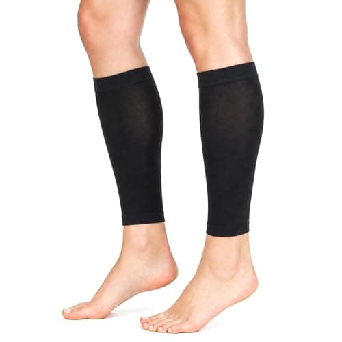 FACHOI Calf Compression Sleeves Men Women, Elastic Calf Support Footless Socks Sports Calf Support Compression Stockings for Shin Splint, Varicose Vein F4-HTRLW (Black-M)