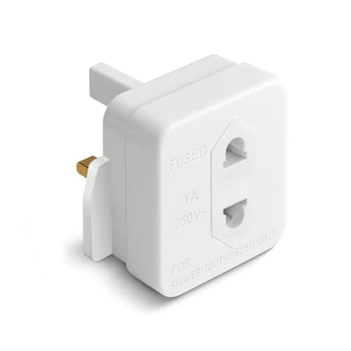 Desiretech Shaver Adaptor 1 Pack, 2 Pin to 3 Pin UK Plug Converter, 1A 250V, Compact Travel Adaptor for Electric Shavers & Toothbrushes, CE Certified, White