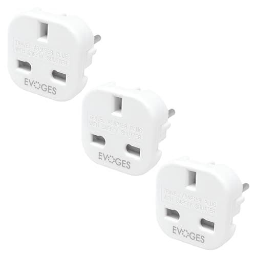 Evoges UK to European EU Travel Adapter Plug Type G to Type C,E,F, 3 Pin to 2 Pin Travel Europe White (Pack of 3)