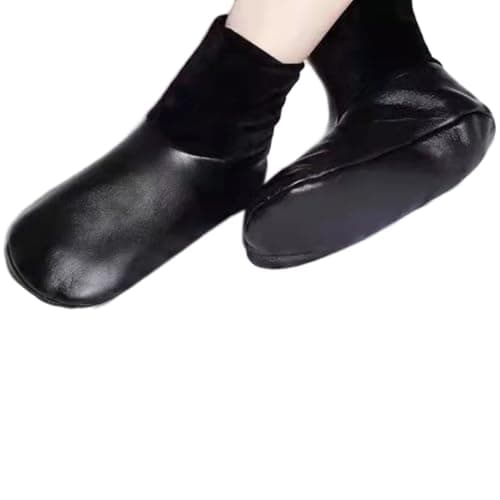 XAGMODSHN Women Men Winter Warm PU Faux Leather Slipper Socks Fleece Lined Thermal Indoor Outdoor Home Slip Middle Tube Socks