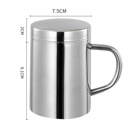 FUNNETOYU Stainless Steel Double-Layer Mug Silver with Handle — view 2