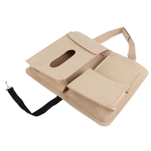 Omquot Car Back Seat Hanging Bag, Large Capacity, Multifunction Organiser for Travellers, Felt Material (Beige) — view 5