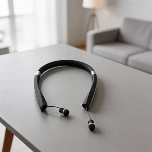 Foldable Neckband Headset with Noise Cancelling for Sports, Retractable Wireless Earbuds Set Made of Lightweight ABS Material in Black (White) — view 2